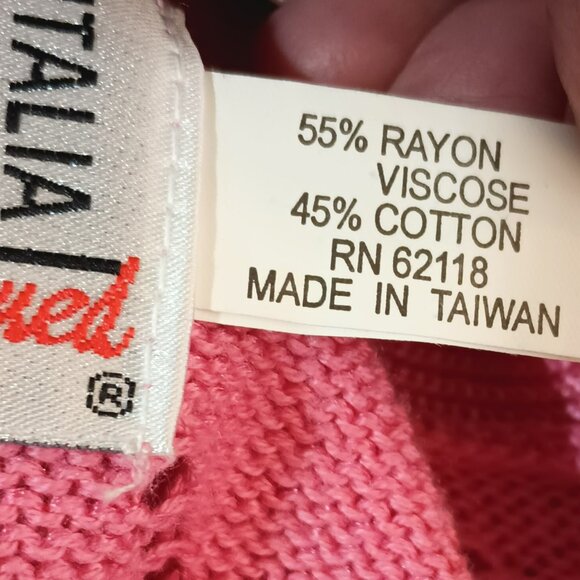 Fia Italia Hand Loomed Cardigan Sweater M Pink Argyle Pattern. Button Bottom - Picture 7 of 8